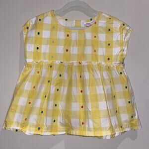HANNA ANDERSSON Sz 5 Girls Yellow Gingham Polka Dot Pullover Shirt Festive